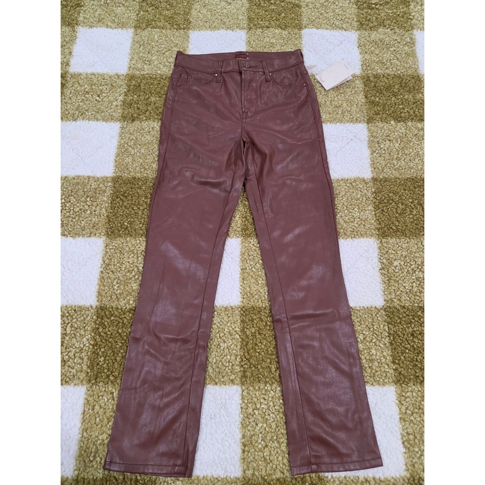 Mother The Mid Rise Dazzler Ankle Faux Leather Pants Friar Brown 25 1686-1017